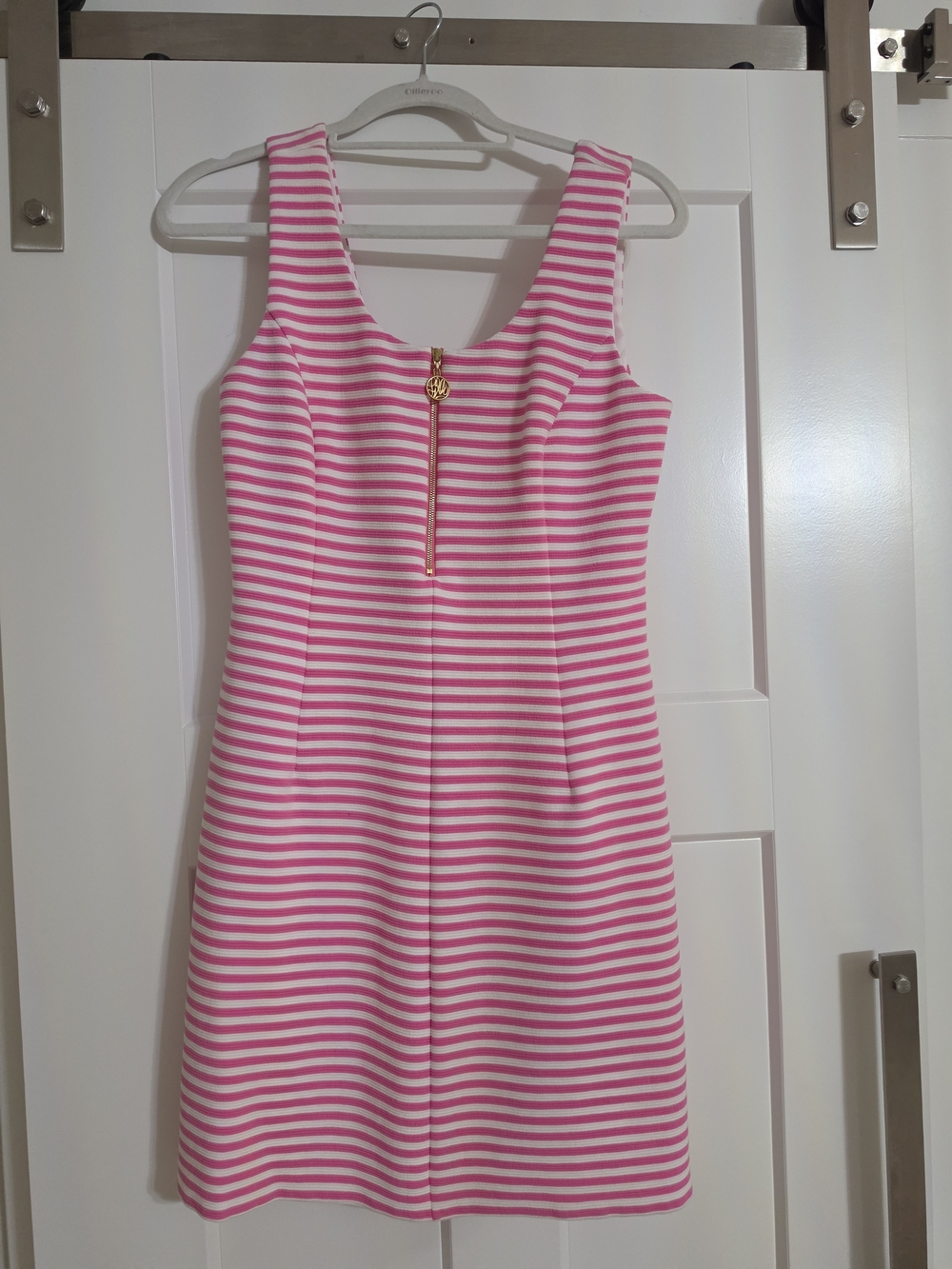 Lilly Pulitzer Pink and White Striped Sleeveless Mini Dress with Gold Zip